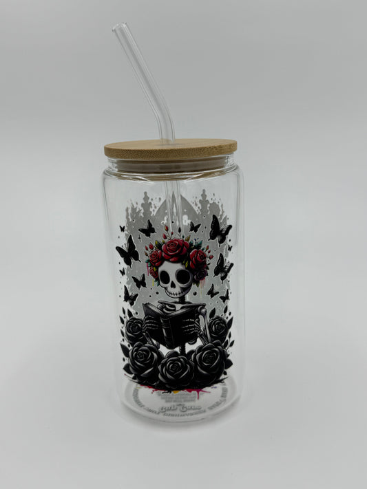 Dark Bookish Glass Can Cup