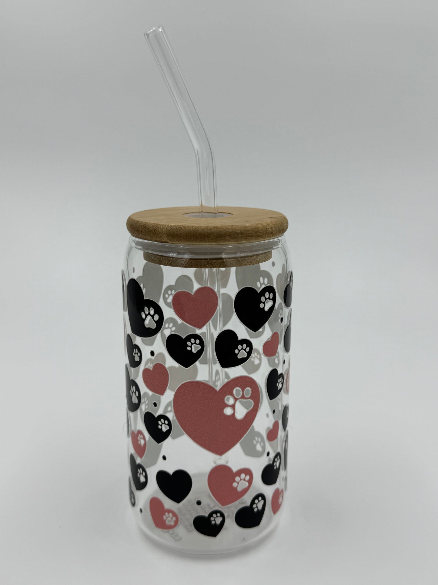 Paws in Hearts Glass Can Cup