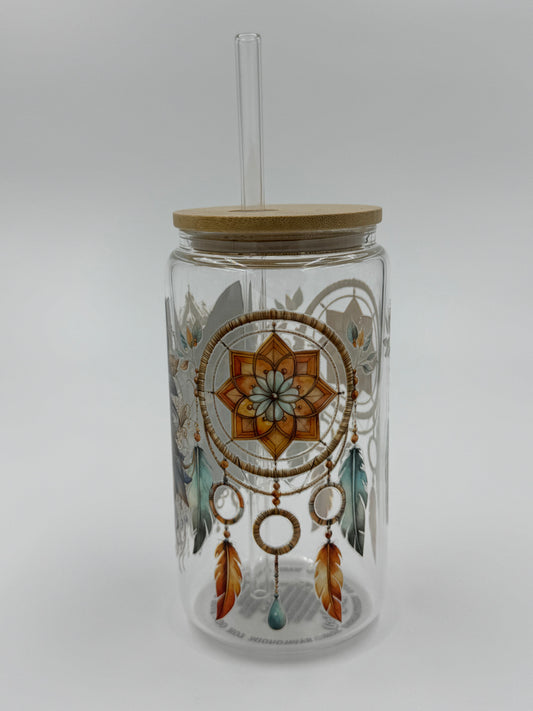 Black Cat and Dream Catcher Glass Can Cup