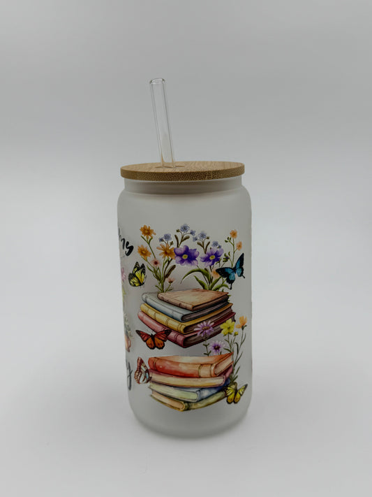 “Reading is my Therapy” Frosted Glass Can Cup