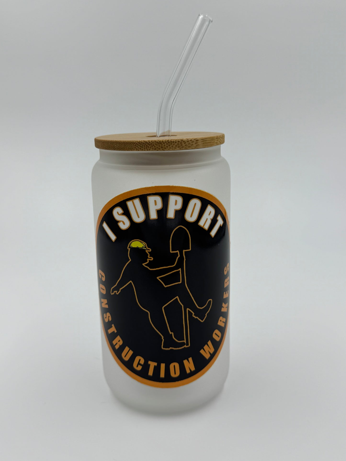 Support Construction Workers Frosted Glass Can Cup