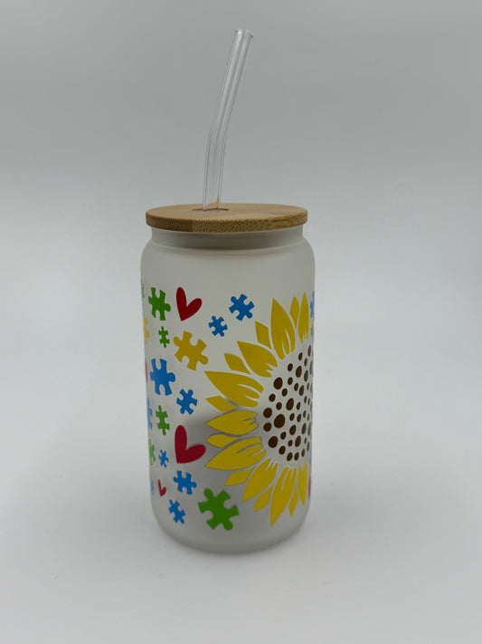 Puzzle Frosted Glass Can Cup