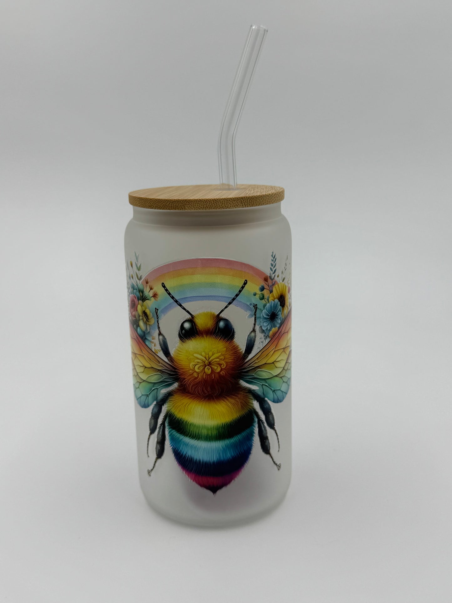 Bee Frosted Glass Can Cup