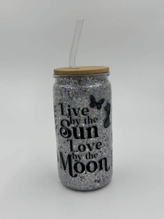 “Live by the Sun, Love by the Moon” Glitter Can Cup