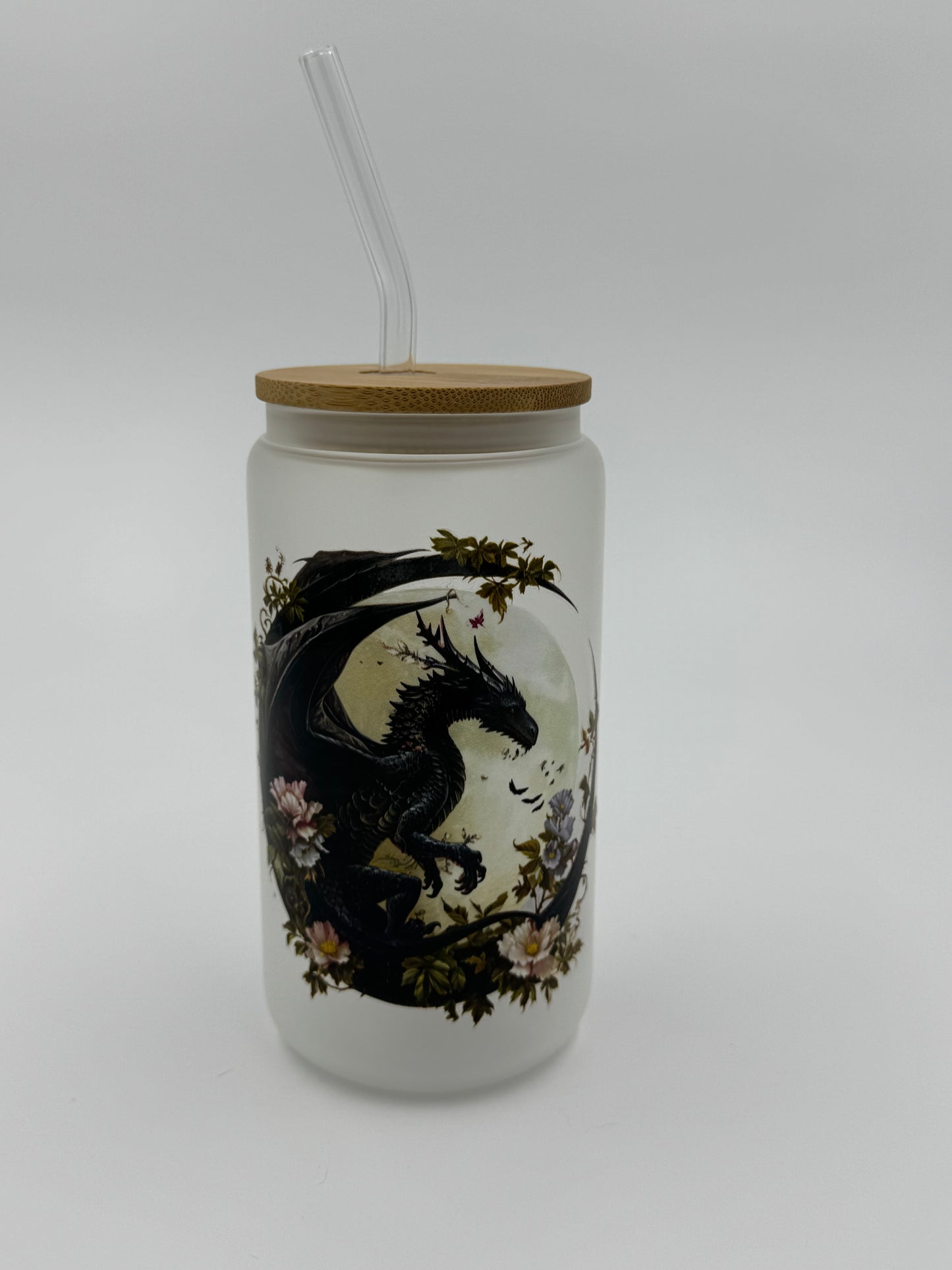 Black Dragon Frosted Glass Can Cup