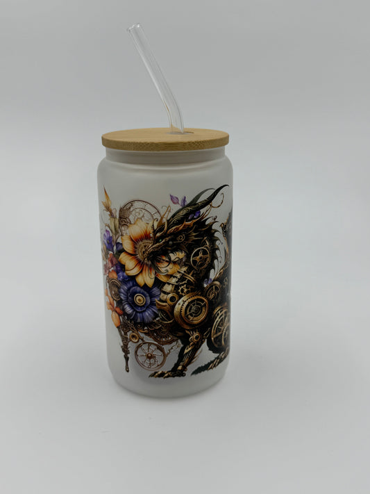 Dragon Frosted Glass Can Cup