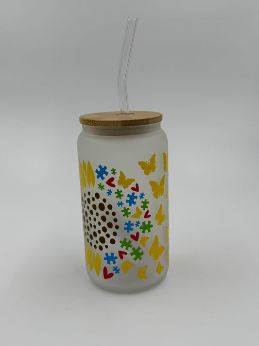 Puzzle Frosted Glass Can Cup
