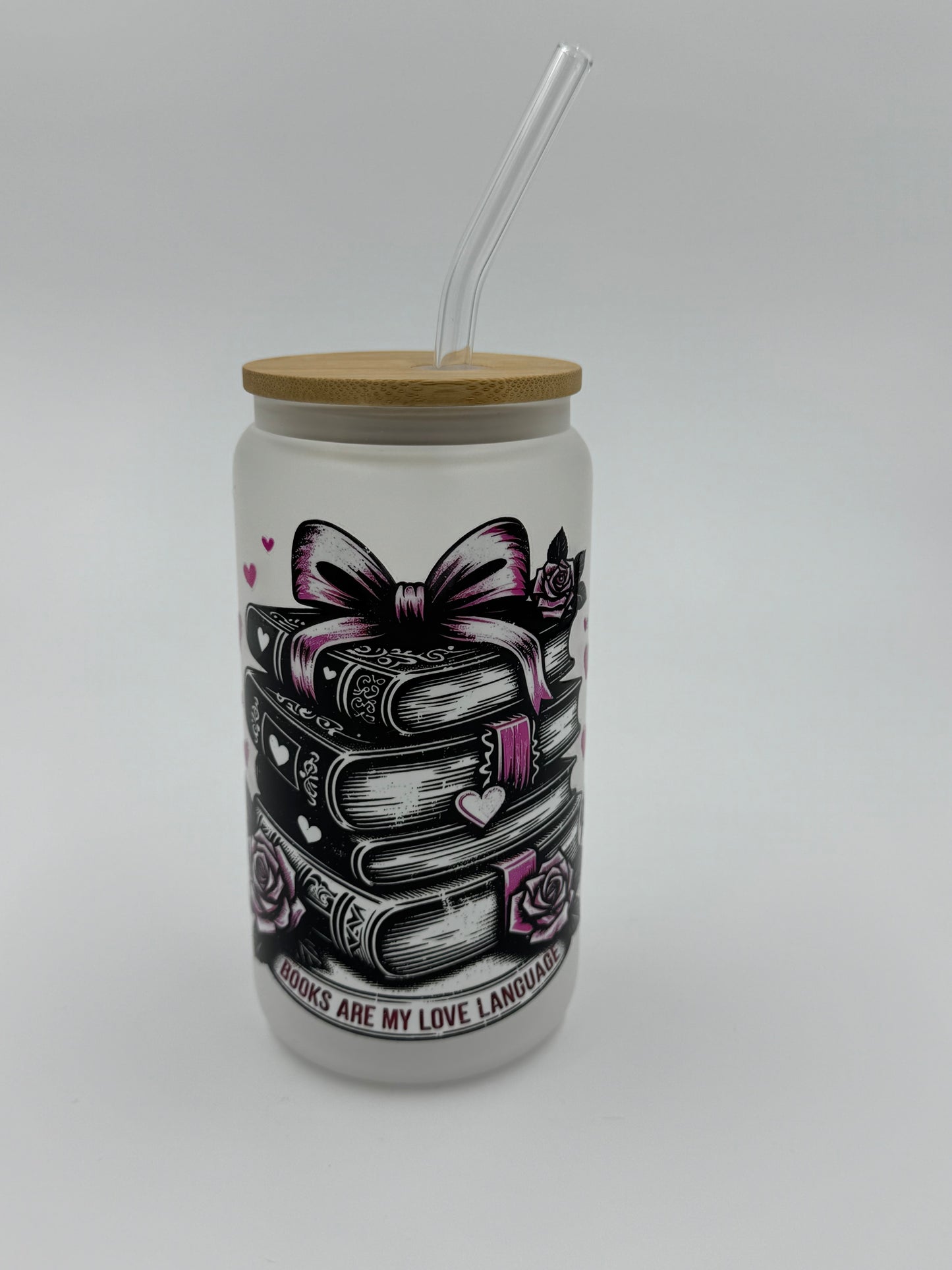 “Books are my Love Language” Frosted Glass Can Cup