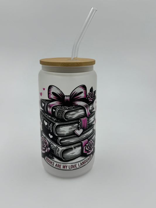 “Books are my Love Language” Frosted Glass Can Cup