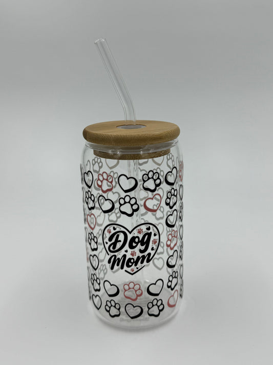 “Dog Mom” Glass Can Cup