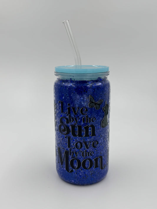 “Live by the Sun, Love by the Moon” Glitter Can Cup