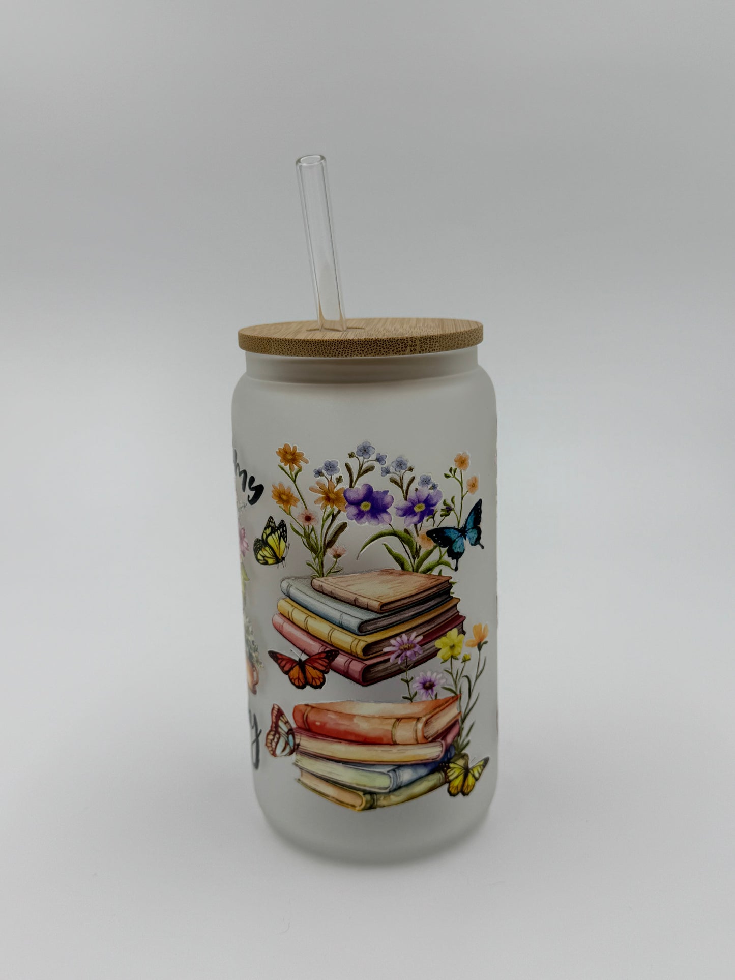 “Reading is my Therapy” Frosted Glass Can Cup