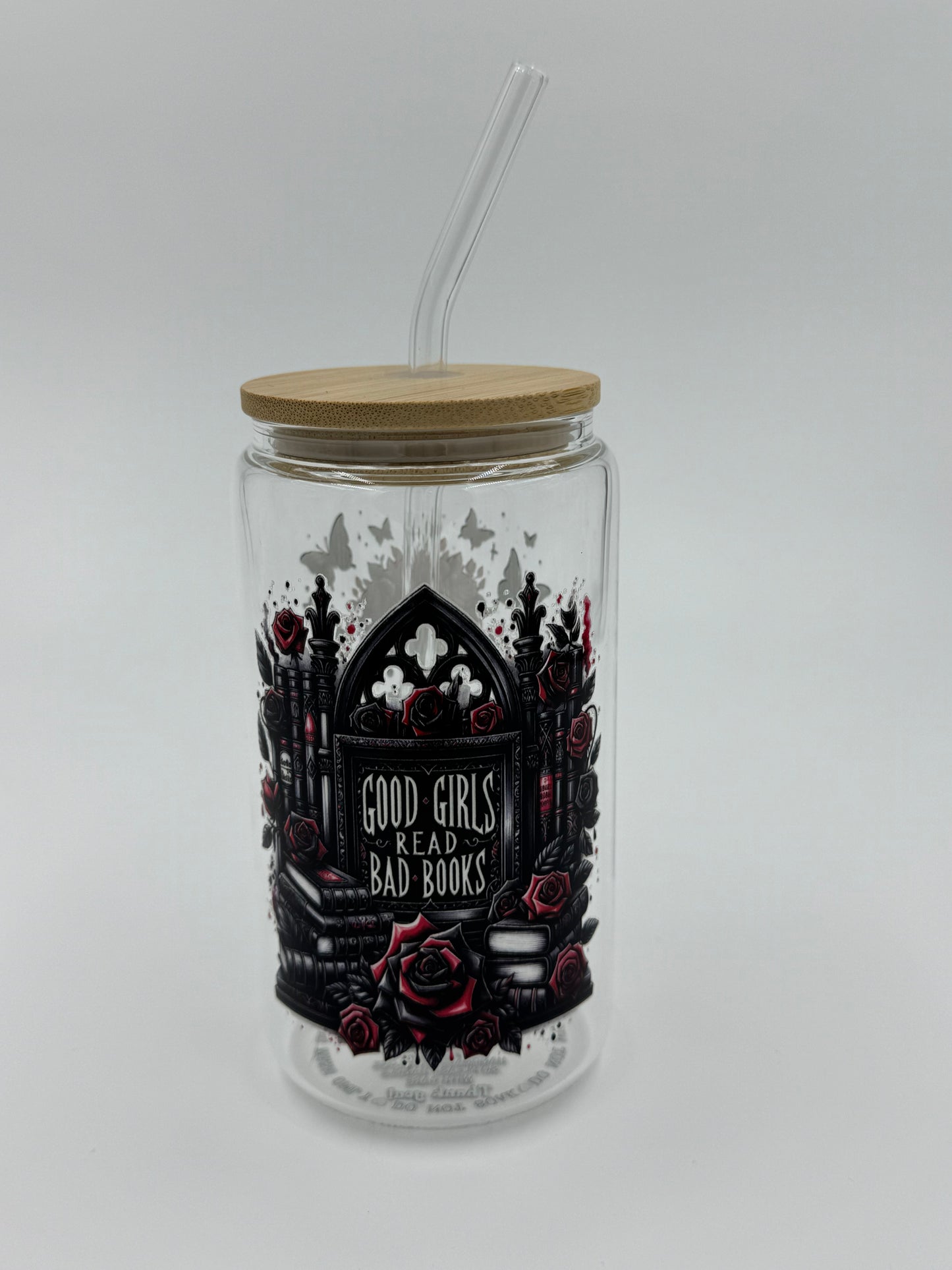 Dark Bookish Glass Can Cup
