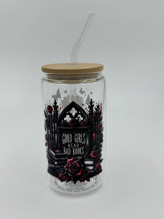 Dark Bookish Glass Can Cup