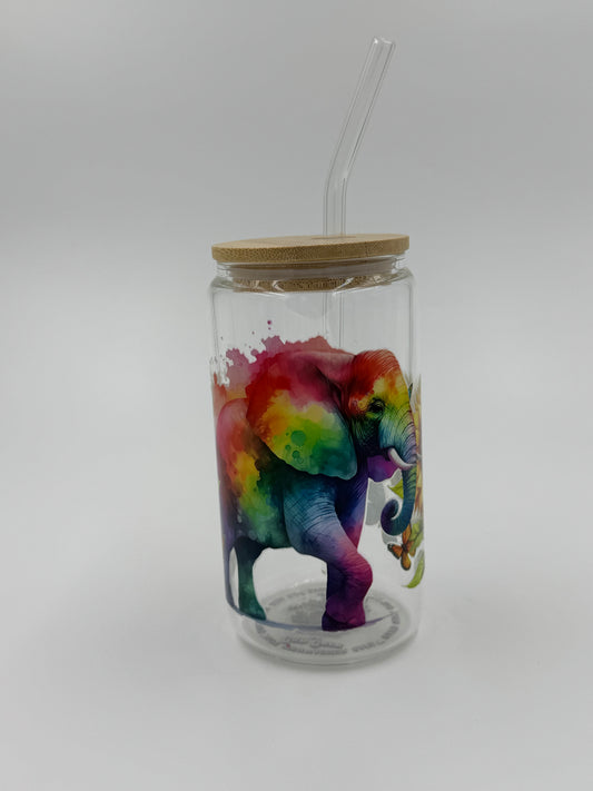 Rainbow Elephant Glass Can Cup