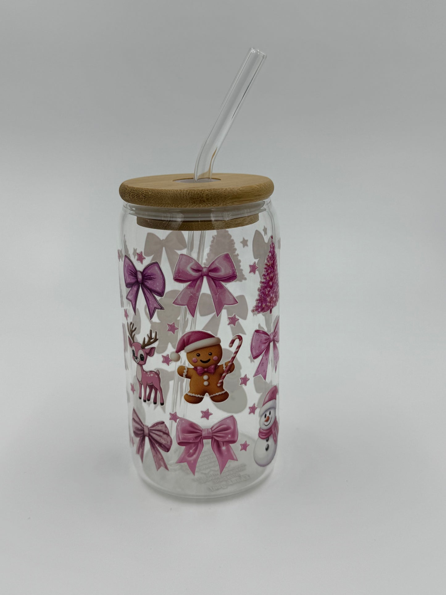 Gingerbread Man & Bows Glass Can Cup