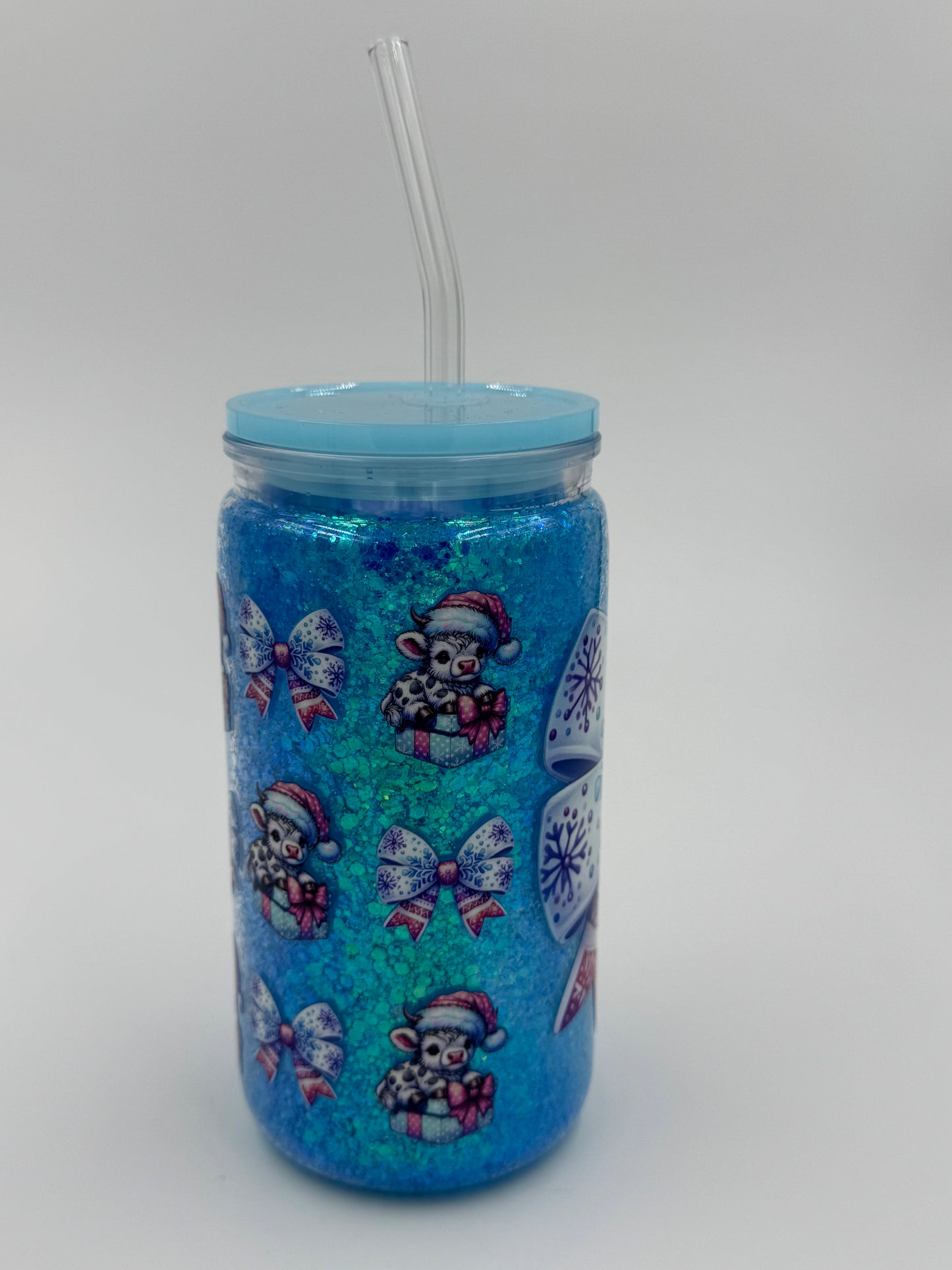 Winter Highland Cow Glitter Can Cup