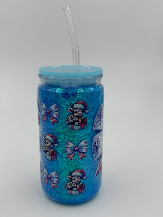 Winter Highland Cow Glitter Can Cup