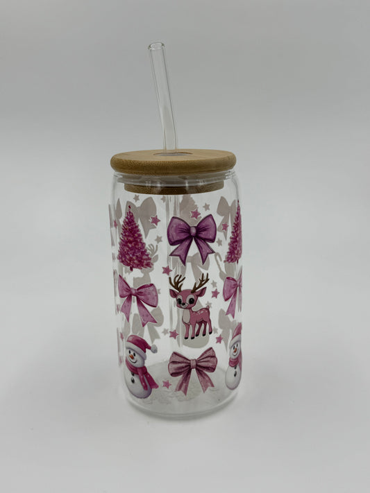 Gingerbread Man & Bows Glass Can Cup
