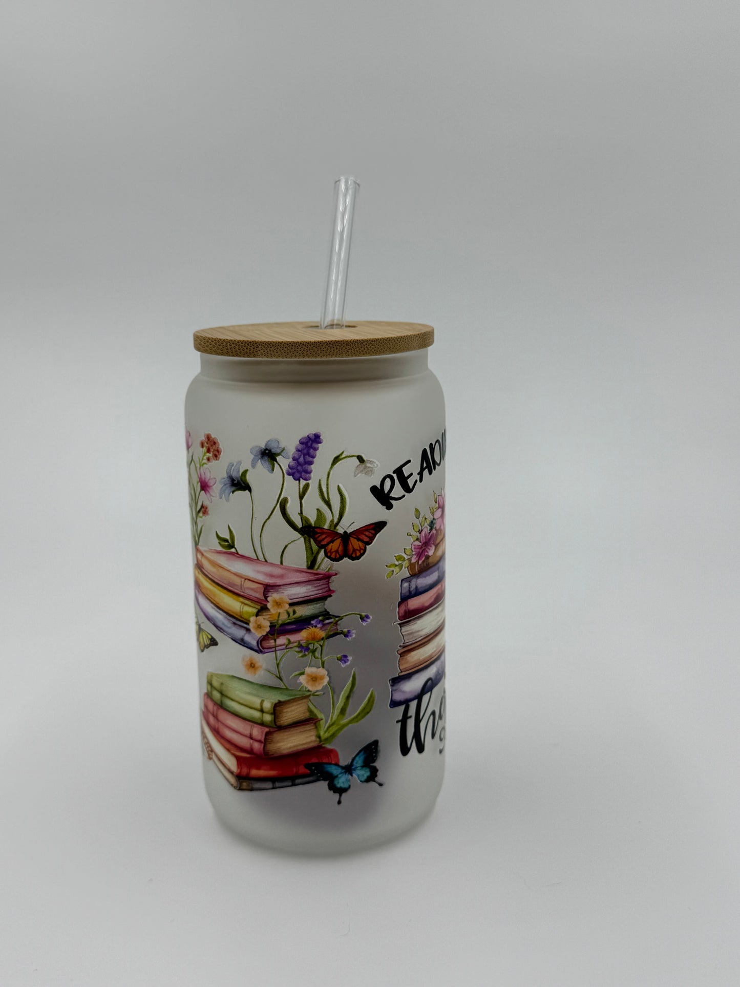 “Reading is my Therapy” Frosted Glass Can Cup