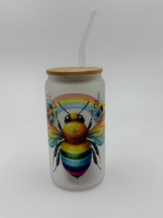 Bee Frosted Glass Can Cup